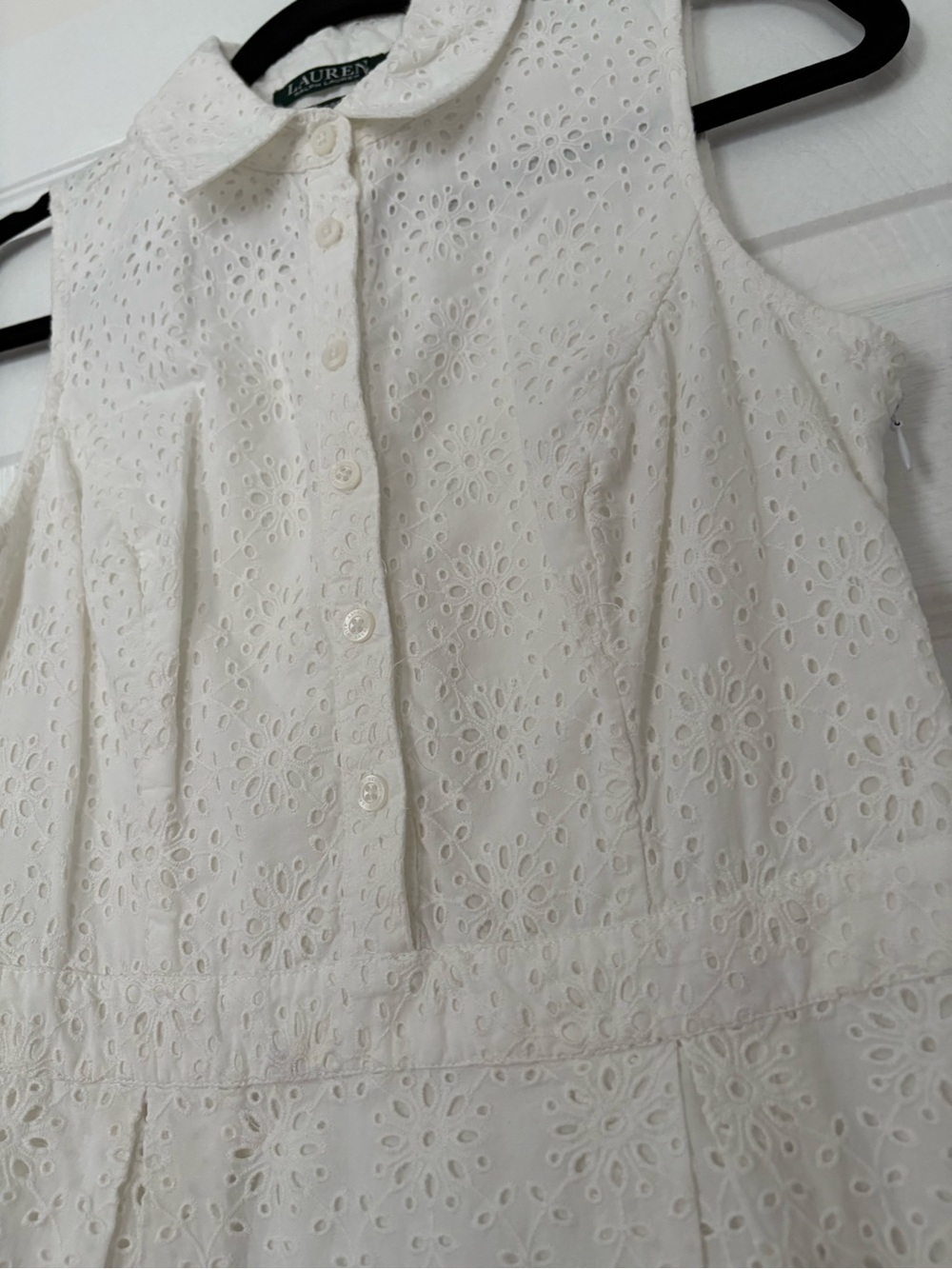 Lauren Ralph Lauren White Eyelet Sleeveless Shirt Dress Size 4 - Picture 5 of 8